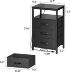 Huuger Nightstand with Charging Station, 27.6 Inch Side Table with Fabric - Image 3