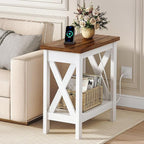 HOOBRO End Table with Charging Station, Farmhouse Narrow Side Table, 2-Tier - Image 8