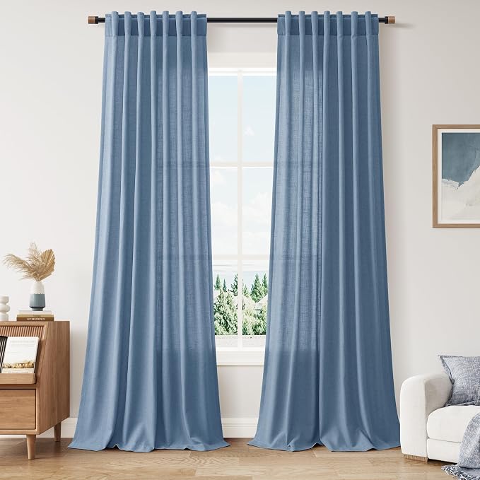 Stone Blue Linen Curtains 96 Inches Long by Nanspring