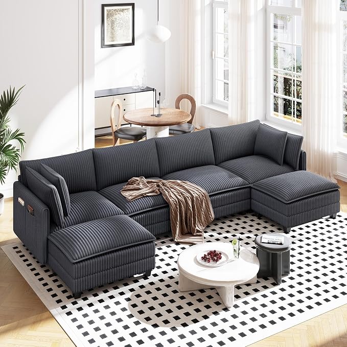 Vesgantti 143" U Shaped Modular Sectional Couch, Comfy Corduroy Upholstered by Vesgantti