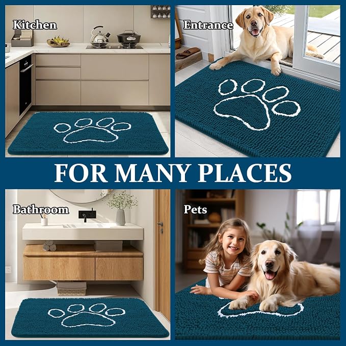 OLANLY Dog Door Mat for Muddy Paws 59x24, Paw Print Design Chenille Mud Mat | - Image 8