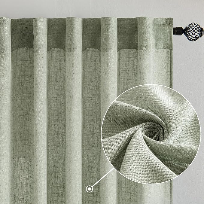 MIULEE Sage Linen Curtains 52x72 Inch Long - Image 2
