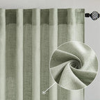 MIULEE Sage Linen Curtains 52x63 Inch Long 2 Panels of Green Window Drapes | - Image 2