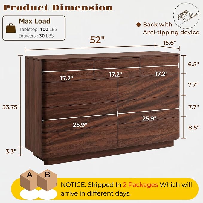 ACCOHOHO 9 Drawer Dresser for Bedroom, Large Storage Chest of Drawers, TV Stand - Image 2