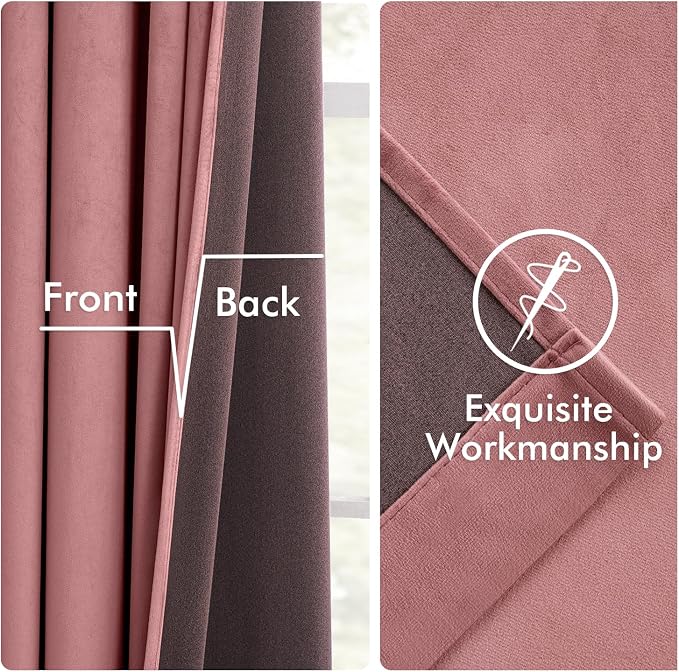 MIULEE Velvet Curtains 50W x 90L 2 Panels Dusty Rose Blackout Curtains | Luxury - Image 6