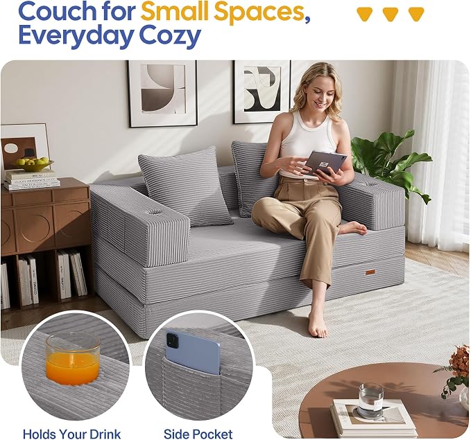 COMAX Futon Sofa Bed, 4‑in‑1 Convertible Sofa Bed, Folding Boneless Couches - Image 3