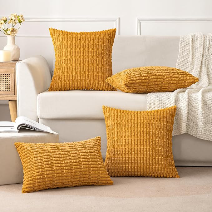 MIULEE Corduroy Decorative Throw Pillow Covers 16x16 Gold Yellow Pack of 2 | - Image 3