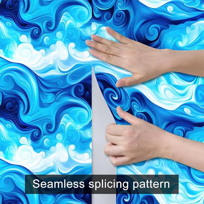 HOMETITUTE Artistic Blue Swirl Wave Pattern Wallpaper Peel and Stick Contact - Image 9