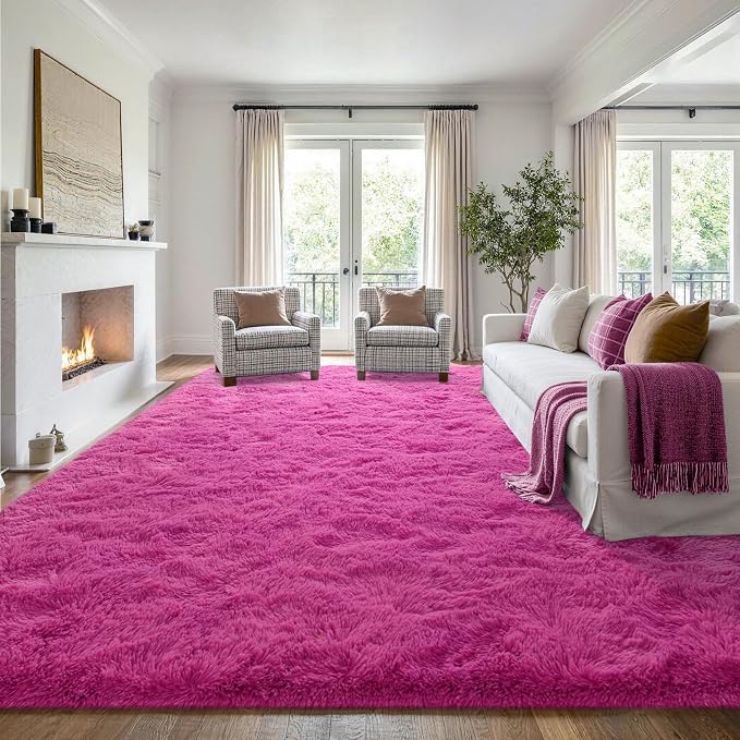 10x14 Extra Large Hot Pink Fluffy Soft Area Rug Non-Slip - Image 3