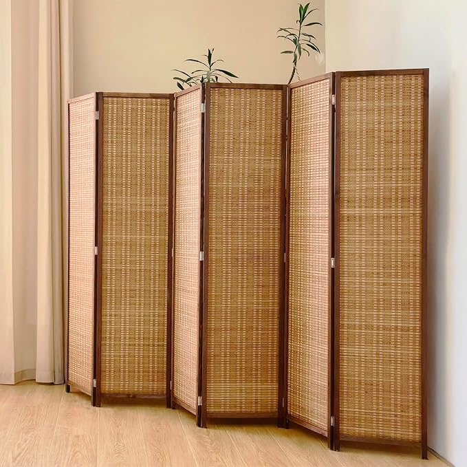 6 Panel Bamboo Room Divider Screen, 5.6 FT Tall Bamboo Divider Folding Panel - Image 2