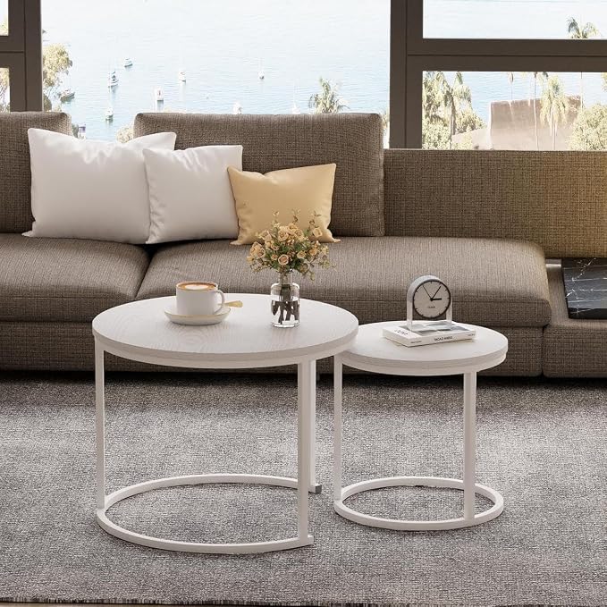 Garden 4 you Nesting Coffee Table, 23.6" Round Coffee Table Set of 2, Wooden - Image 3