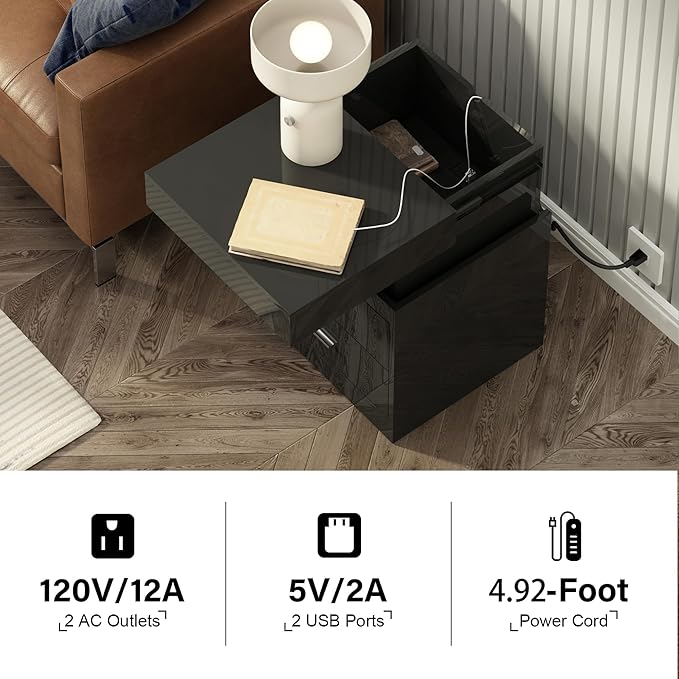 ChooChoo LED Nightstand with Charging Station, Smart Night Stand with Sliding - Image 3