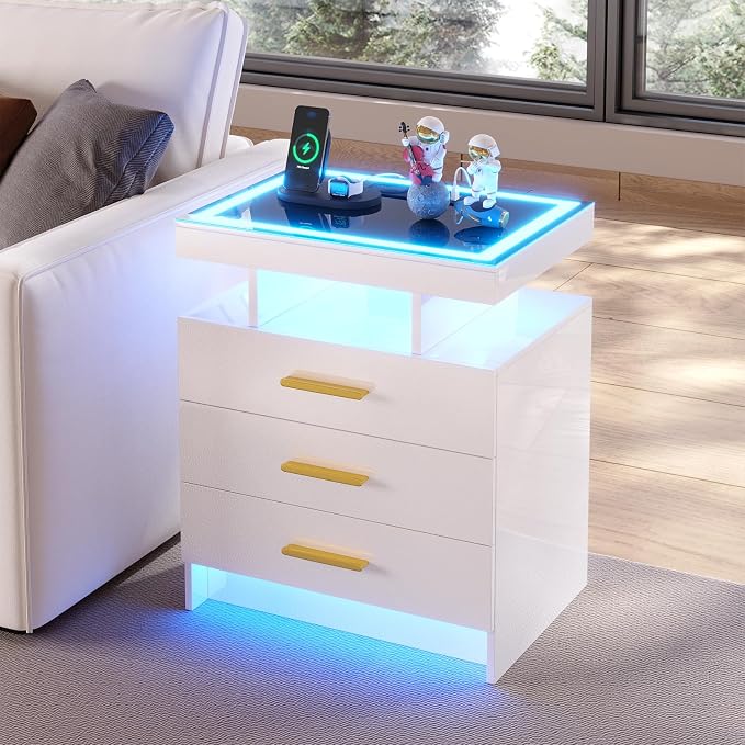 HNEBC LED Nightstand with Charging Station, Smart Bedside Table with Motion - Image 9