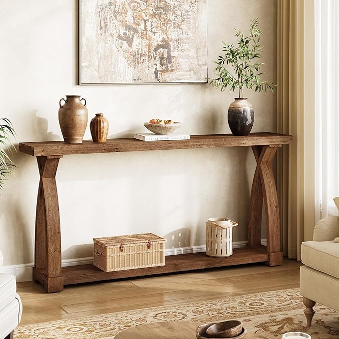 Solid Wood Console Table for Entryway, 63-Inch Narrow Farmhouse Couch Table - Image 3
