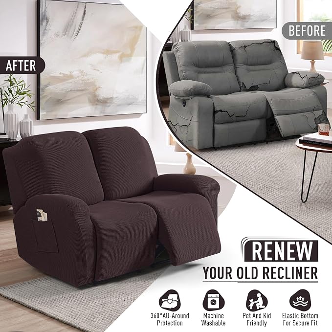 TAOCOCO Recliner Loveseat Slipcover, 6 Pieces Dual Recliner Sofa Covers - Image 5