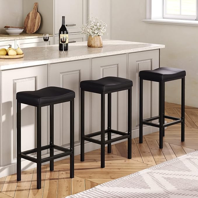 HOOBRO Bar Stools, Counter Height Stools, Saddle Barstools - Image 4