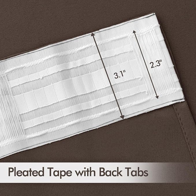 MIULEE Chocolate Brown Back Tab Blackout Curtains 52"x102" Long 2 Panel Set | - Image 4