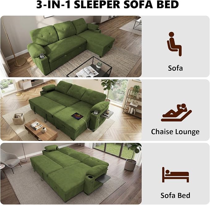 KCGKCG 93" L Shaped Sleeper Sofa Bed, Pull Out Couch Bed - Image 4