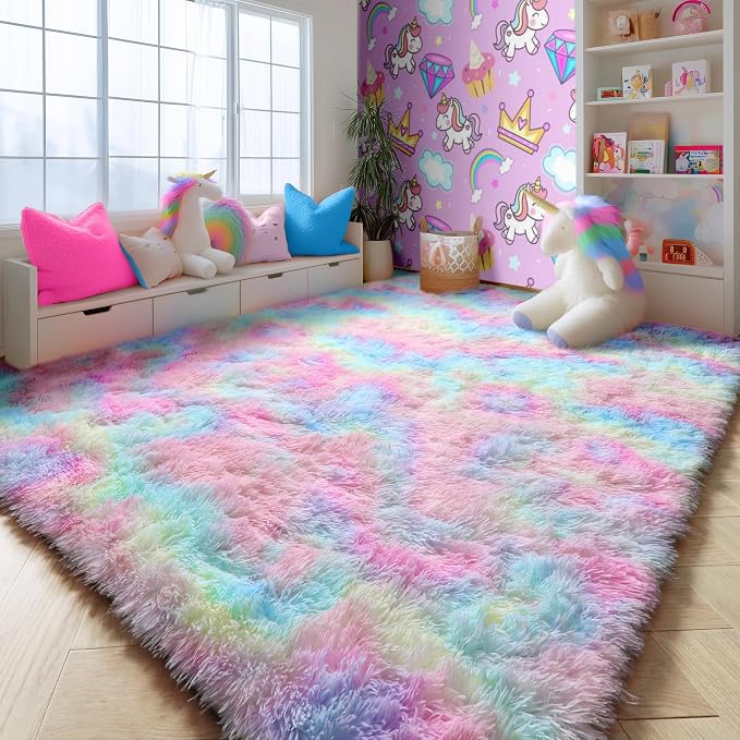 9x12 Rainbow Large Area Rug, Plush Rugs by PAGISOFE