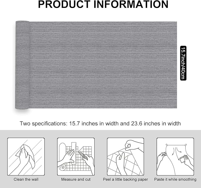Grasscloth Peel and Stick Wallpaper Faux Weave Grey Contact Paper Modern - Image 2