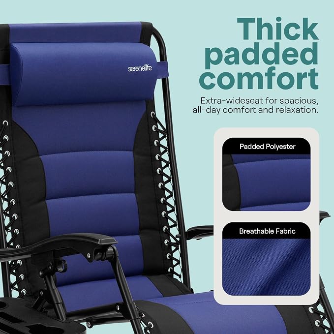 SereneLife Oversized Padded Zero Gravity Lounge Chair, Foldable Outdoor Patio - Image 9