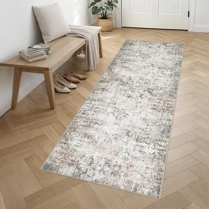 3x10 Washable Runner Rug：Modern Abstract Kitchen Soft Carpet Brown | - Image 3