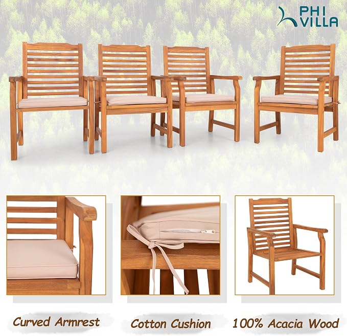 PHI VILLA 9 Pieces Acacia Wood Patio Dining Set - Image 8