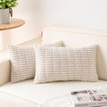 Pack of 2 Corduroy Decorative Throw Pillow Covers 12x24 Inch, Cream White | by Unknown