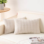 Pack of 2 Corduroy Decorative Throw Pillow Covers 12x24 Inch, Cream White | by Unknown
