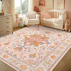 RELEANY Washable Area Rug, Water Repellent, Pet Friendly, Vintage Floral Boho - Image 4