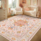 RELEANY Washable Area Rug, Water Repellent, Pet Friendly, Vintage Floral Boho - Image 3