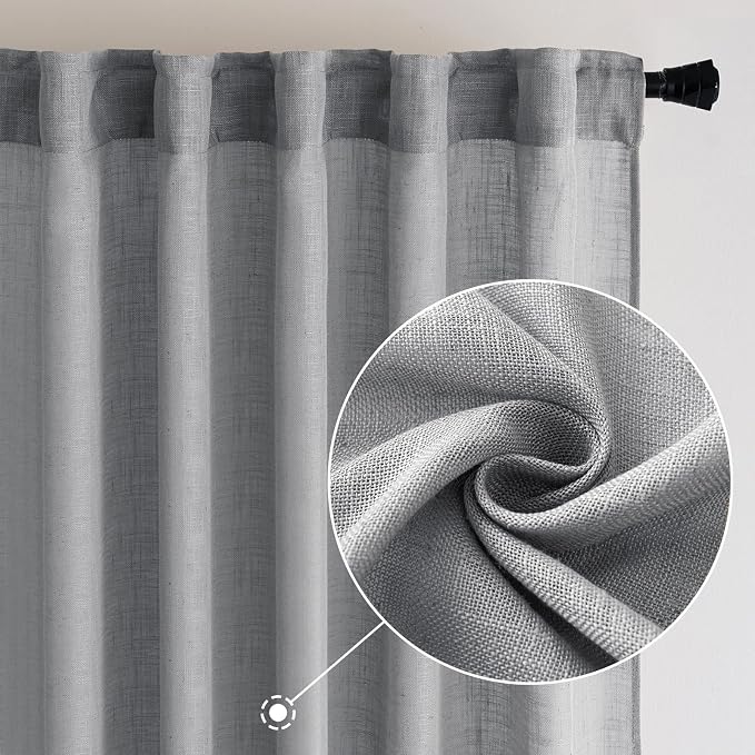 MIULEE Grey Linen Curtains 52x72 Inch Length - Image 2