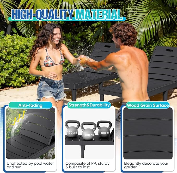 Greesum Outdoor Chaise Lounge Chair Set of 4, Waterproof 5-Position Adjustable - Image 6