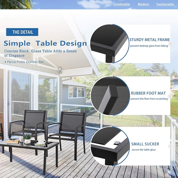 Vongrasig 4 Pieces Patio Furniture Sets, Outdoor Patio Conversation Sets - Image 5