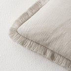 MIULEE Linen Fringe Decorative Throw Pillow Covers Natural Beige 16x16 | Set of - Image 3