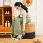 Wimarsbon Round Pouf Ottomans, Handwoven Natural Water Hyacinth Seagrass Pouffe - Image 5