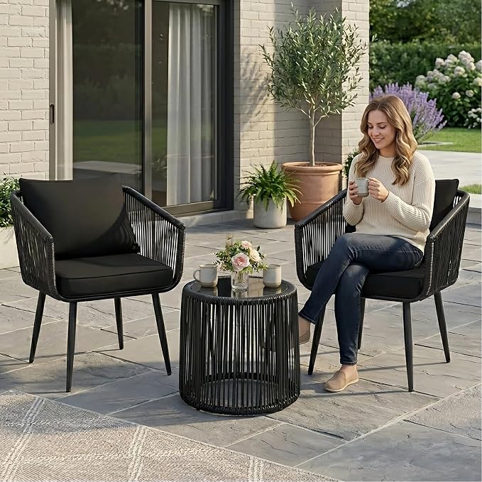 Kromax 3 Pieces Patio Rattan Bistro Conversation Set, Outdoor All-Weather - Image 6