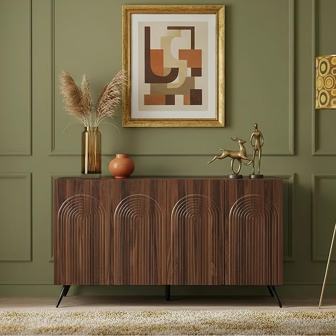 59" Walnut Arched Sideboard Buffet Cabinet by WOENEI