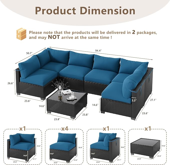 LOUVIXA 7 Piece Outdoor Patio Furniture Set, Outdoor Sectional Sofa, Wicker - Image 2