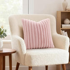 decorUhome Fall Faux Fur Throw Pillow Covers 18x18 Set of 2 Pink | Decorative - Image 4