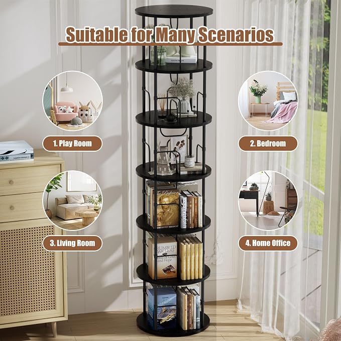 ALLSTAND 6 Tier Rotating Bookshelf, 360 ° Display Stackable Spinning Bookshelf - Image 7
