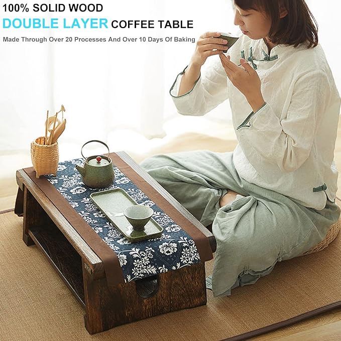 Japanese Floor Table Foldable Solid Wood Coffee Table Low Kotatsu Table - Image 4