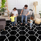 5x7 Area Rugs for Living Room Bedroom, Fluffy Black and White Geometric Rug | - Image 3