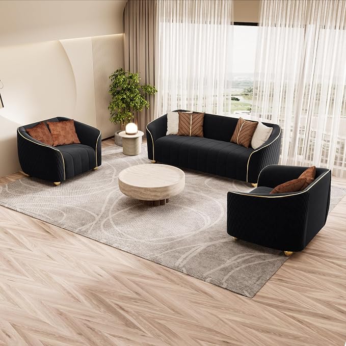 3-Piece Luxury Velvet Sofa Set for Living Room, Elegant Design Couch Set - Image 3