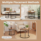 Giantex Nesting Coffee Table Set of 2, Round Stacking Side Tables w/Wooden - Image 5