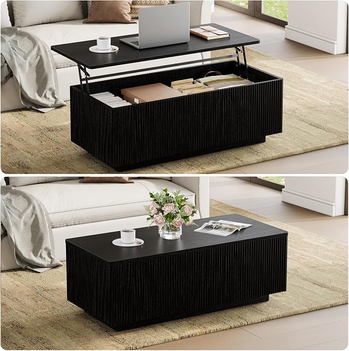 FABATO Mid Century Modern Coffee Table, Wooden Fluted Center Table - Image 4