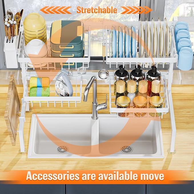 YKLSLH Over Sink Dish Drying Rack, Expandable Large Drying Rack, Suitable - Image 5