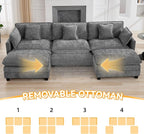 111'' Sectional Cloud Deep Seat Couch, Oversized Chenille U Shaped Sectional - Image 6