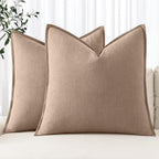 MIULEE Decorative Linen Pillow Covers 18x18 Inch Camel | Boho Farmhouse​ by MIULEE
