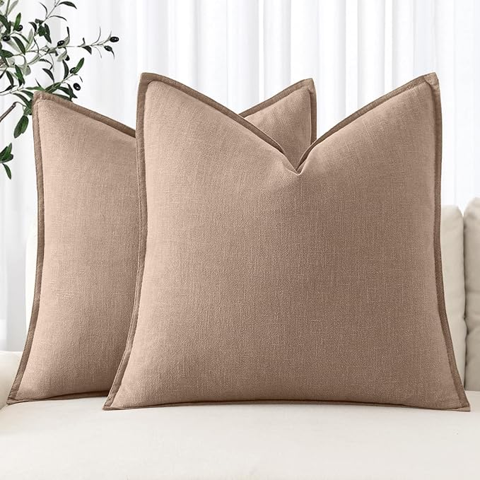 MIULEE Decorative Linen Pillow Covers 18x18 Inch Camel | Boho Farmhouse​ by MIULEE